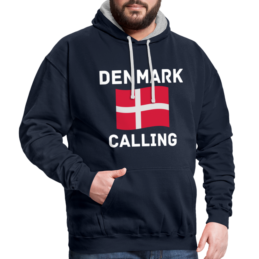 Kontrast-Hoodie - Denmark calling - Navy/Grau meliert