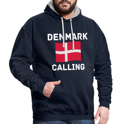 Kontrast-Hoodie - Denmark calling - Navy/Grau meliert