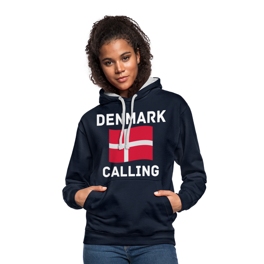 Kontrast-Hoodie - Denmark calling - Navy/Grau meliert