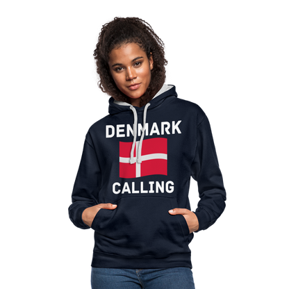 Kontrast-Hoodie - Denmark calling - Navy/Grau meliert