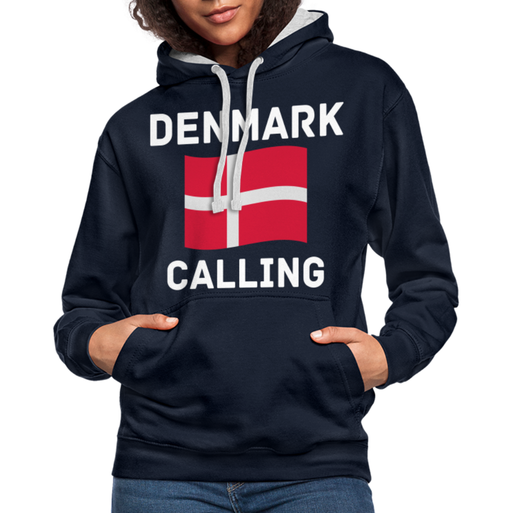 Kontrast-Hoodie - Denmark calling - Navy/Grau meliert