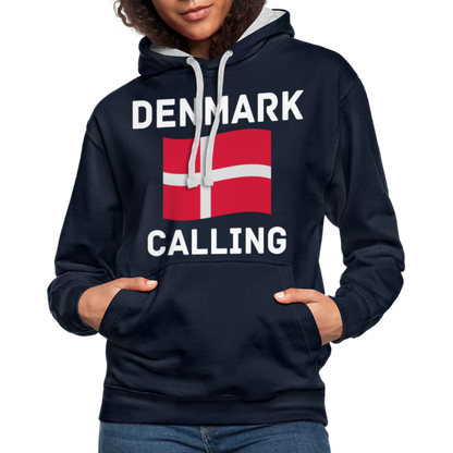 Kontrast-Hoodie - Denmark calling - Navy/Grau meliert