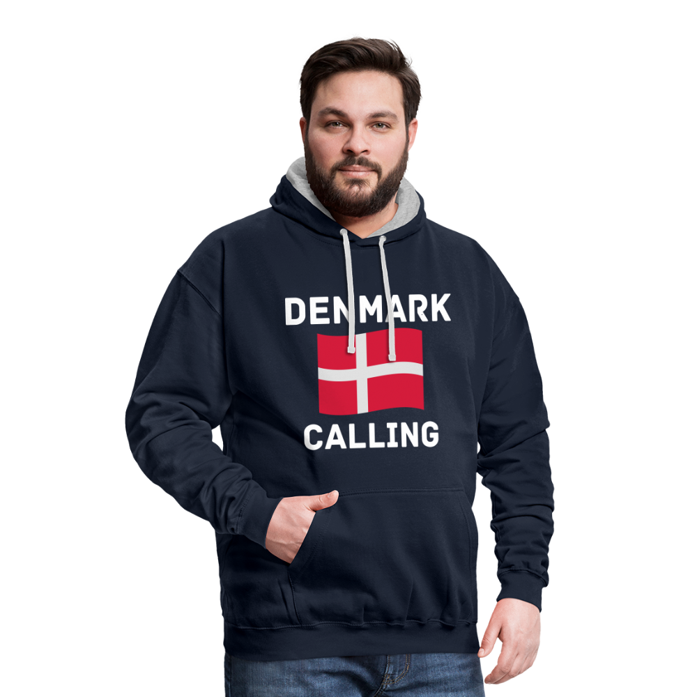 Kontrast-Hoodie - Denmark calling - Navy/Grau meliert