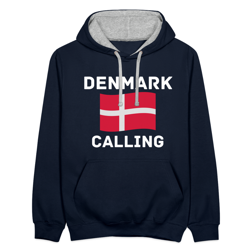 Kontrast-Hoodie - Denmark calling - Navy/Grau meliert