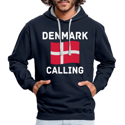 Kontrast-Hoodie - Denmark calling - Navy/Grau meliert