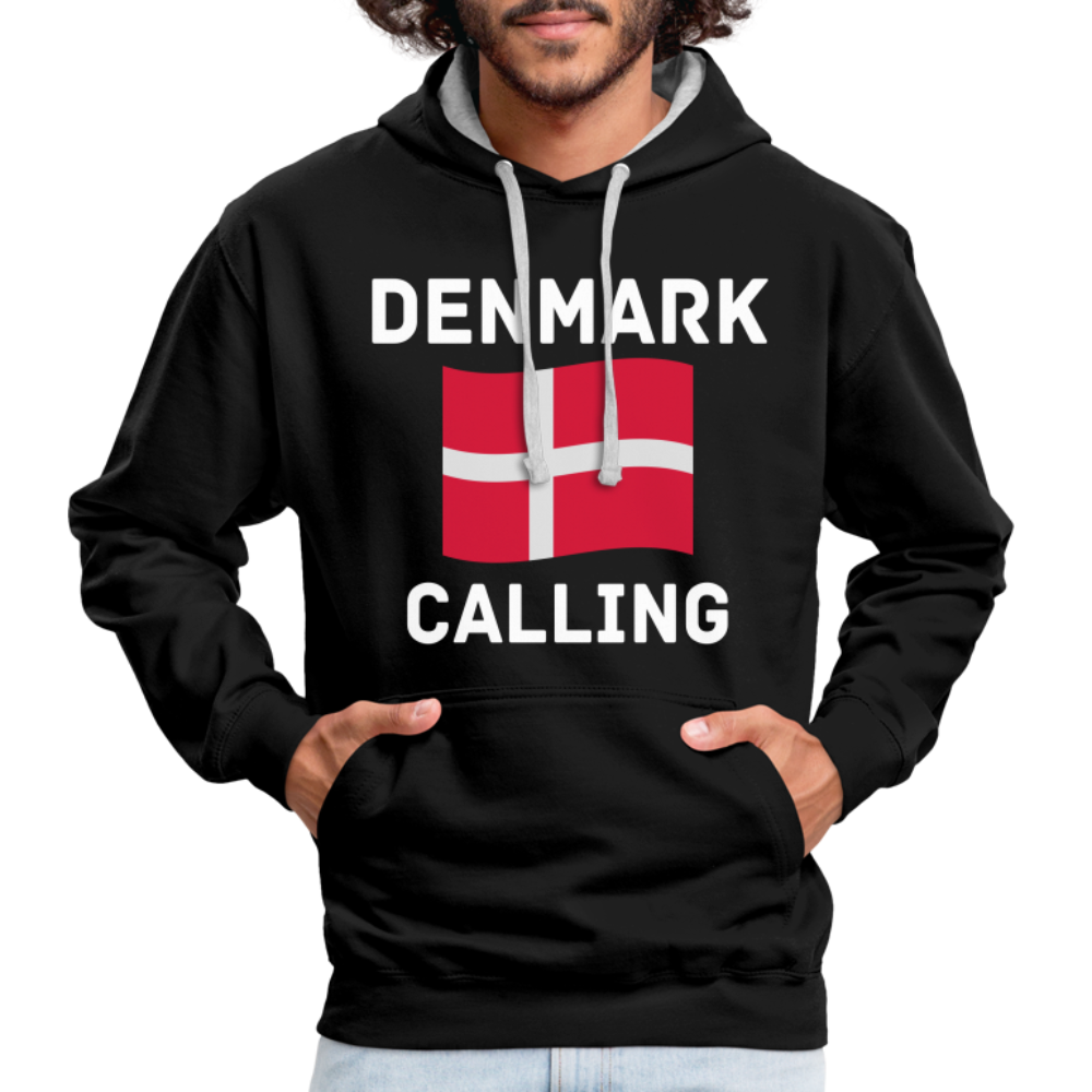 Kontrast-Hoodie - Denmark calling - Schwarz/Grau meliert