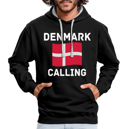 Kontrast-Hoodie - Denmark calling - Schwarz/Grau meliert