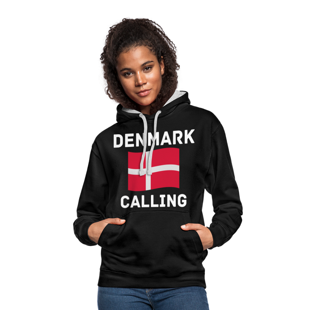 Kontrast-Hoodie - Denmark calling - Schwarz/Grau meliert