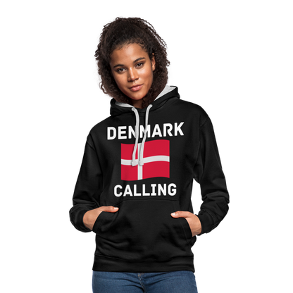 Kontrast-Hoodie - Denmark calling - Schwarz/Grau meliert