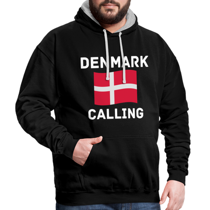 Kontrast-Hoodie - Denmark calling - Schwarz/Grau meliert