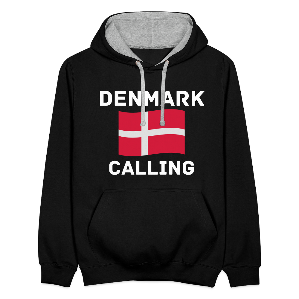 Kontrast-Hoodie - Denmark calling - Schwarz/Grau meliert