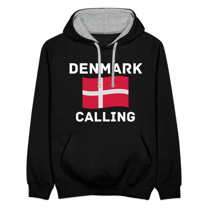 Kontrast-Hoodie - Denmark calling - Schwarz/Grau meliert