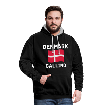 Kontrast-Hoodie - Denmark calling - Schwarz/Grau meliert