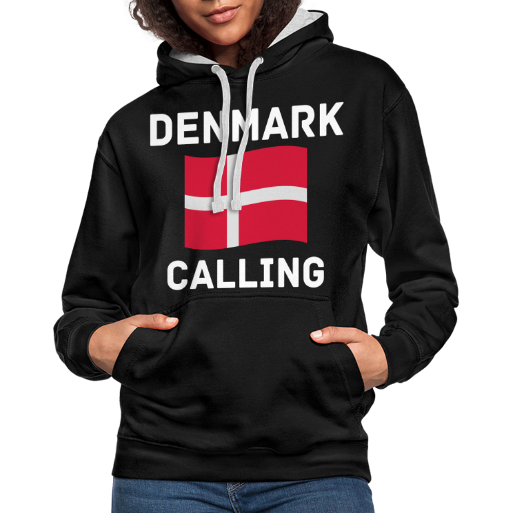 Kontrast-Hoodie - Denmark calling - Schwarz/Grau meliert