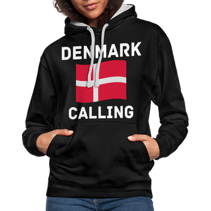 Kontrast-Hoodie - Denmark calling - Schwarz/Grau meliert