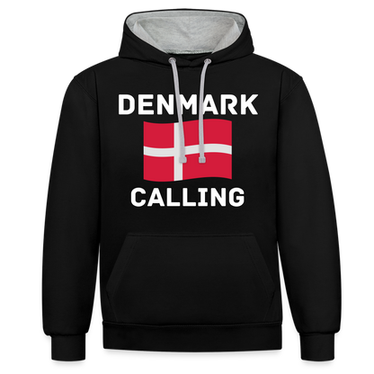 Kontrast-Hoodie - Denmark calling - Schwarz/Grau meliert