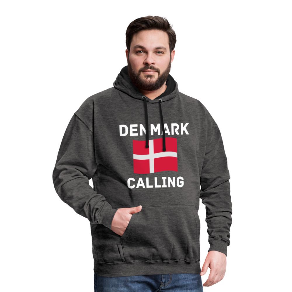 Kontrast-Hoodie - Denmark calling - Anthrazit/Schwarz