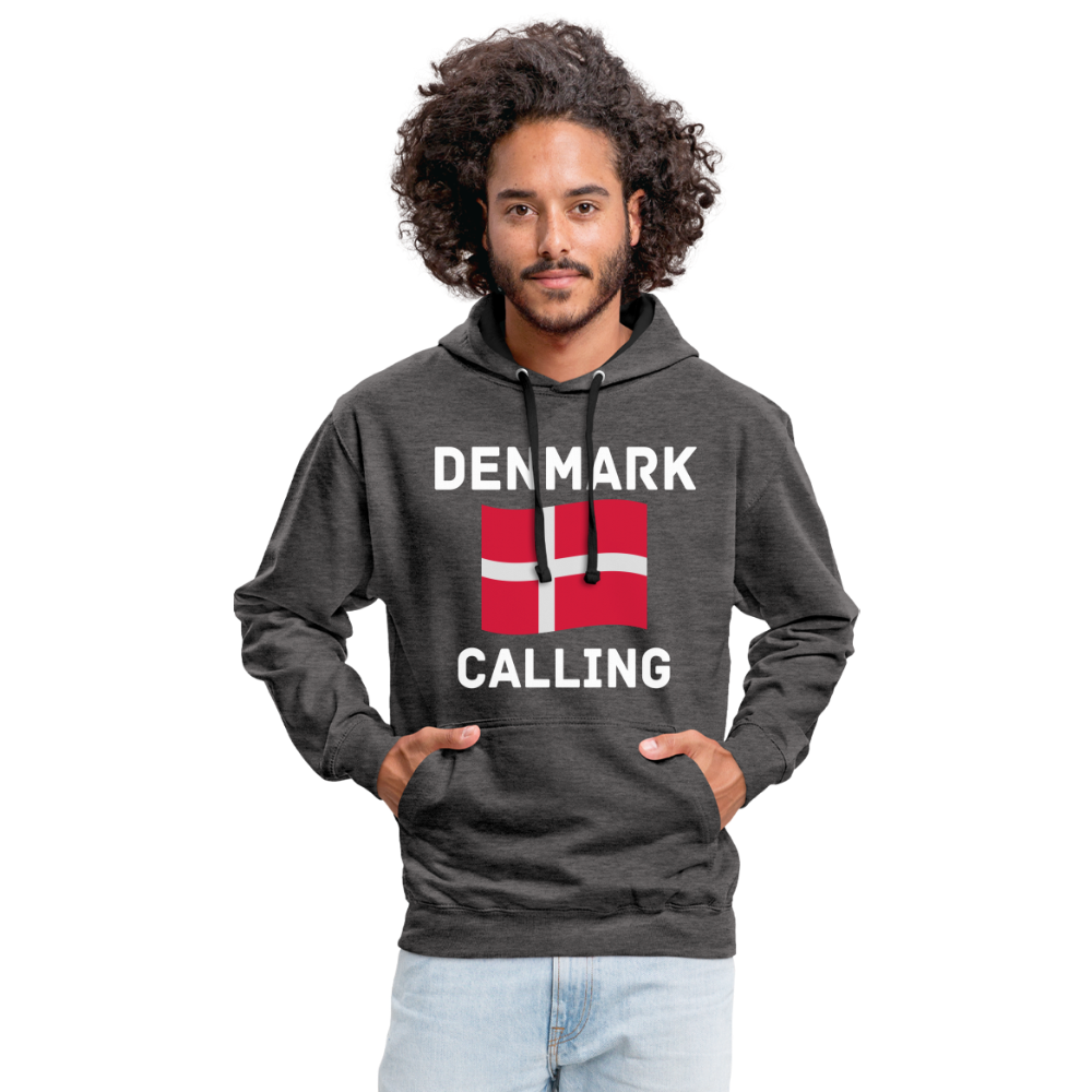 Kontrast-Hoodie - Denmark calling - Anthrazit/Schwarz