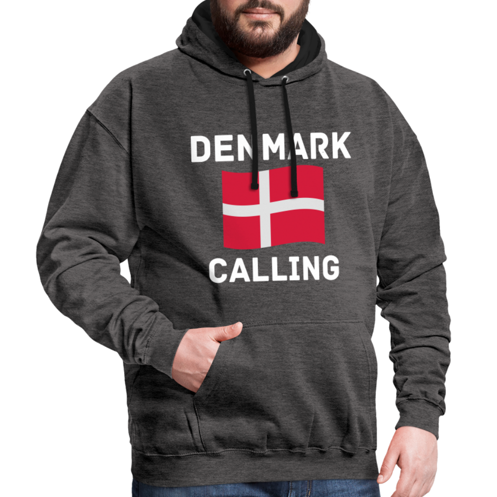 Kontrast-Hoodie - Denmark calling - Anthrazit/Schwarz