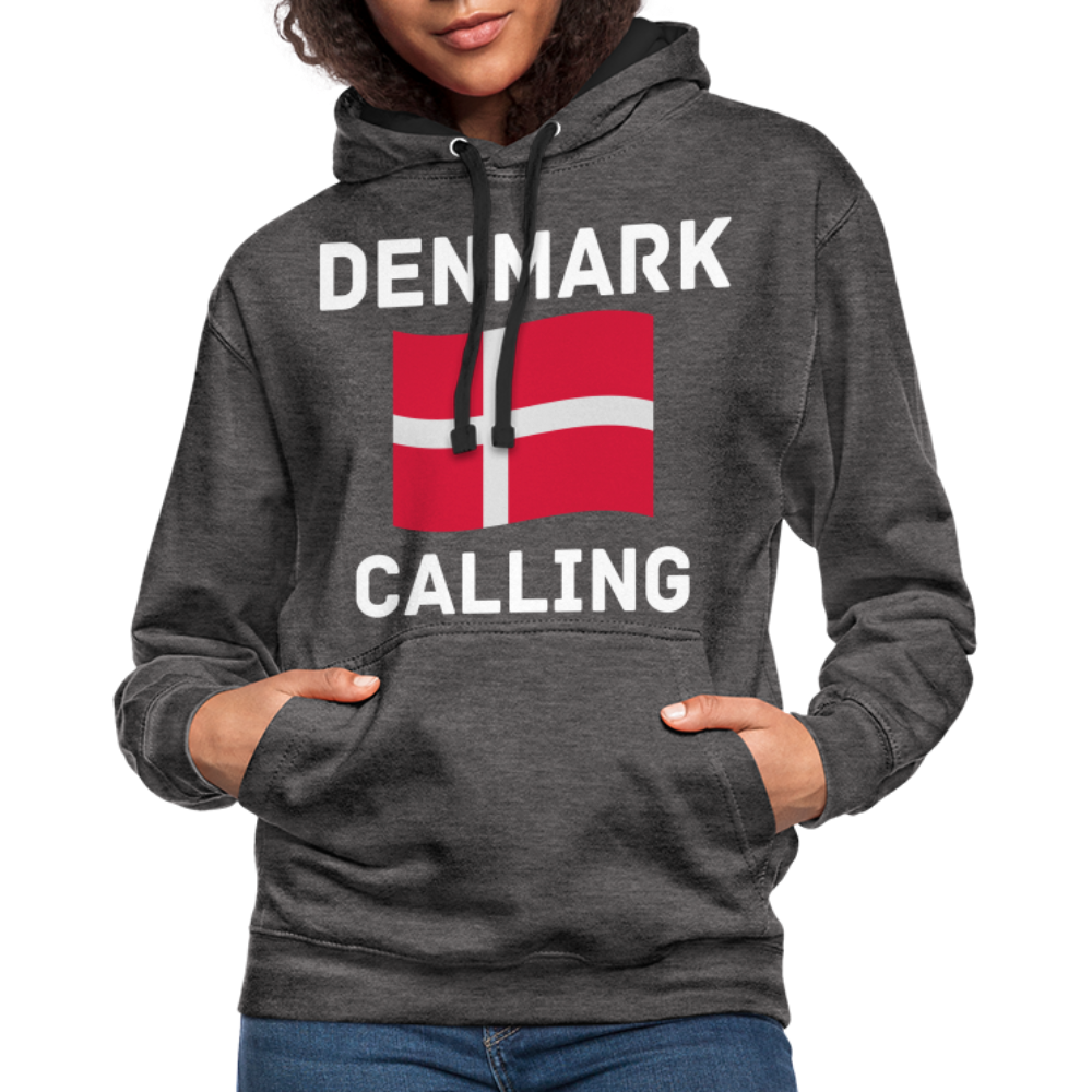 Kontrast-Hoodie - Denmark calling - Anthrazit/Schwarz