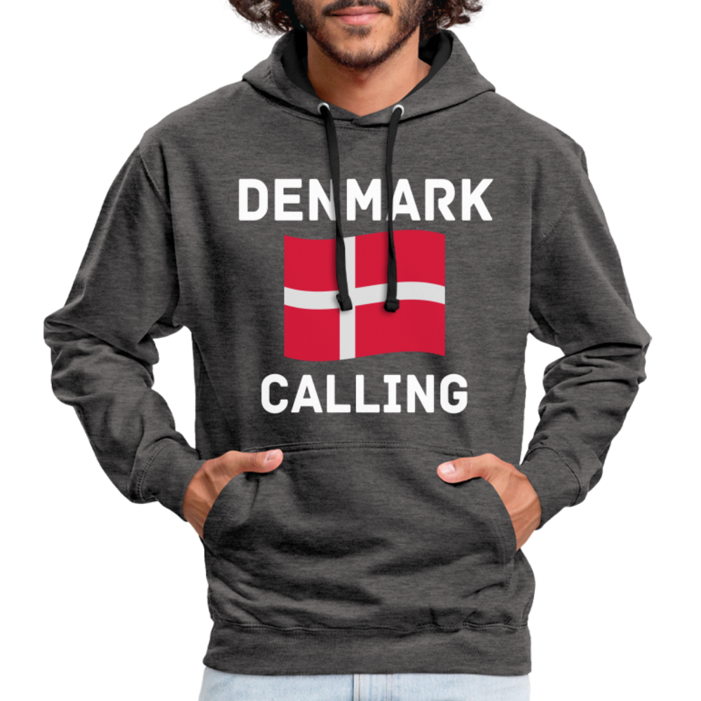 Kontrast-Hoodie - Denmark calling - Anthrazit/Schwarz