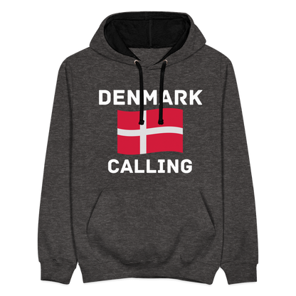 Kontrast-Hoodie - Denmark calling - Anthrazit/Schwarz