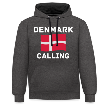 Kontrast-Hoodie - Denmark calling - Anthrazit/Schwarz