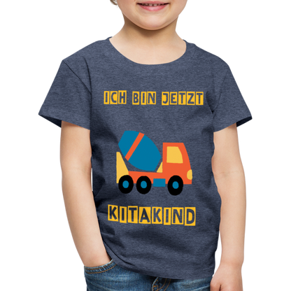 Kinder Premium T-Shirt - Kitakind Betonmischer - Blau meliert