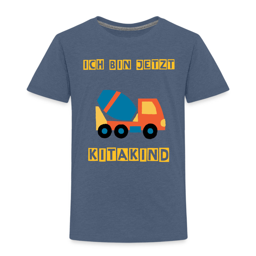 Kinder Premium T-Shirt - Kitakind Betonmischer - Blau meliert