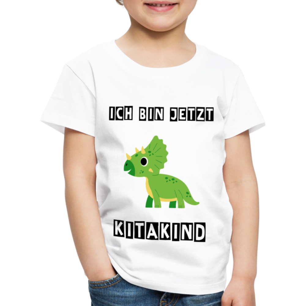 Kinder Premium T-Shirt - Kita Kind Dino grün - weiß