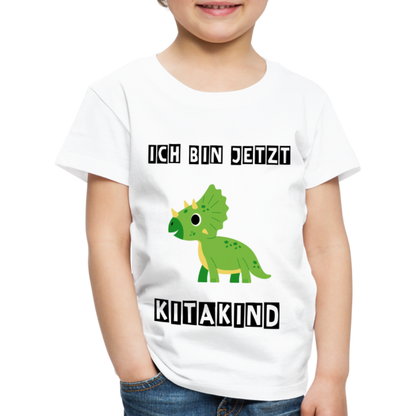 Kinder Premium T-Shirt - Kita Kind Dino grün - weiß