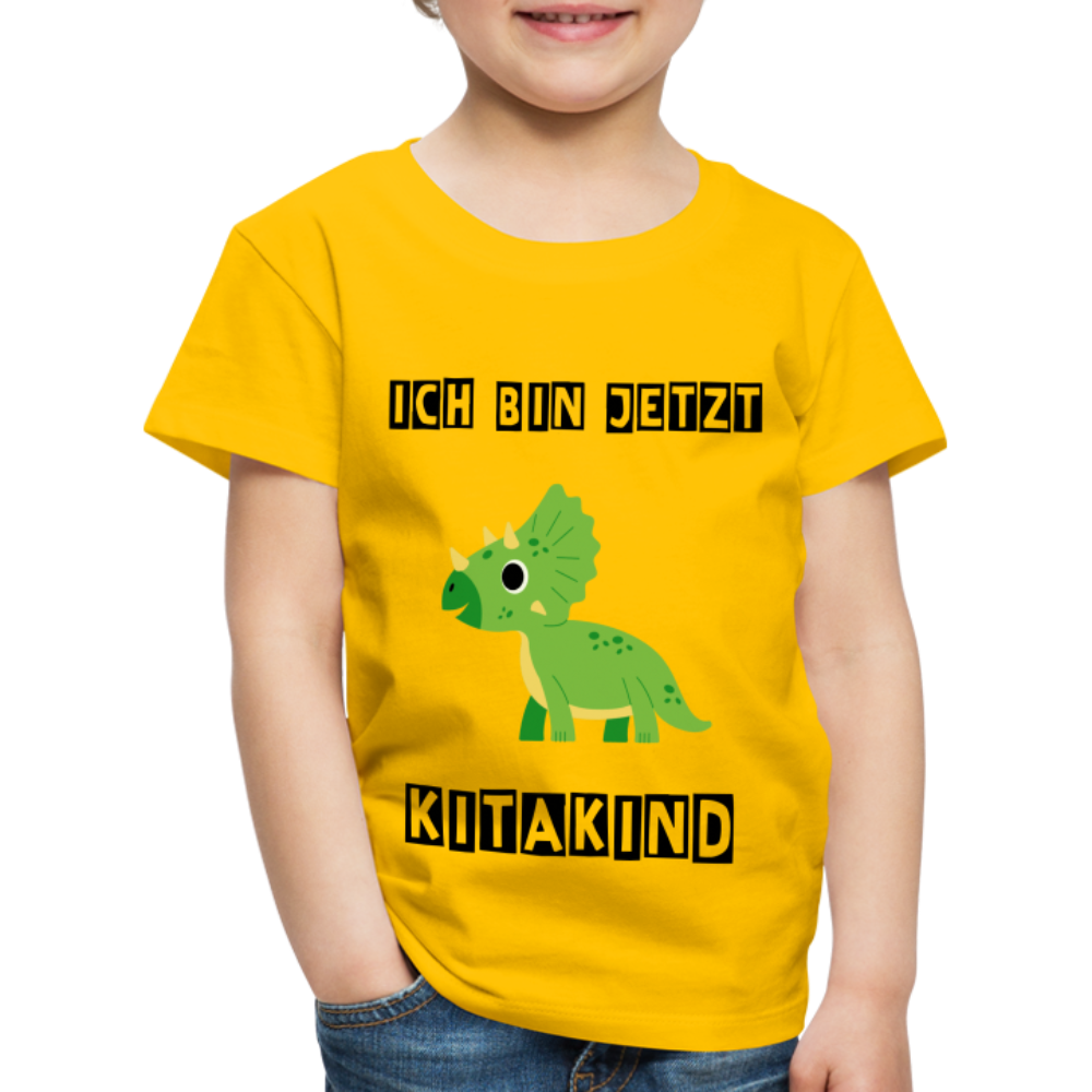 Kinder Premium T-Shirt - Kita Kind Dino grün - Sonnengelb