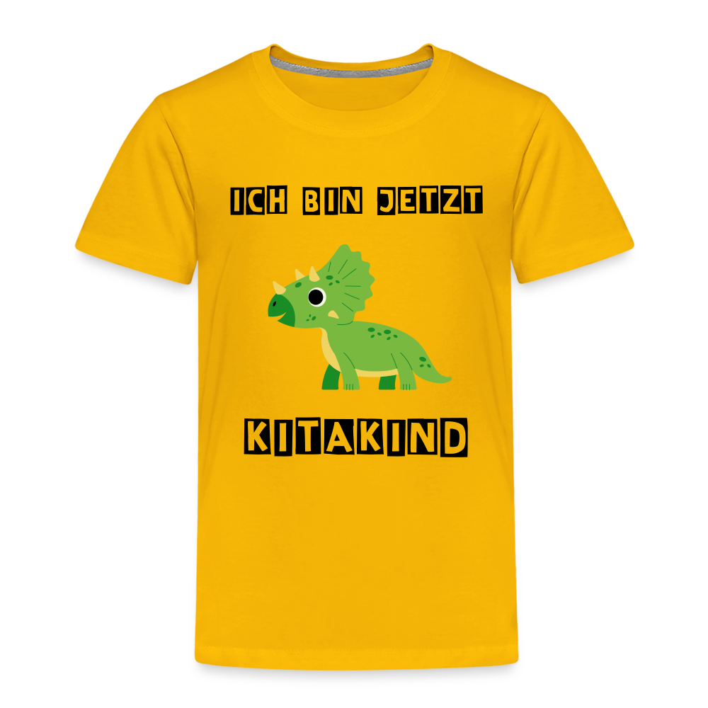 Kinder Premium T-Shirt - Kita Kind Dino grün - Sonnengelb