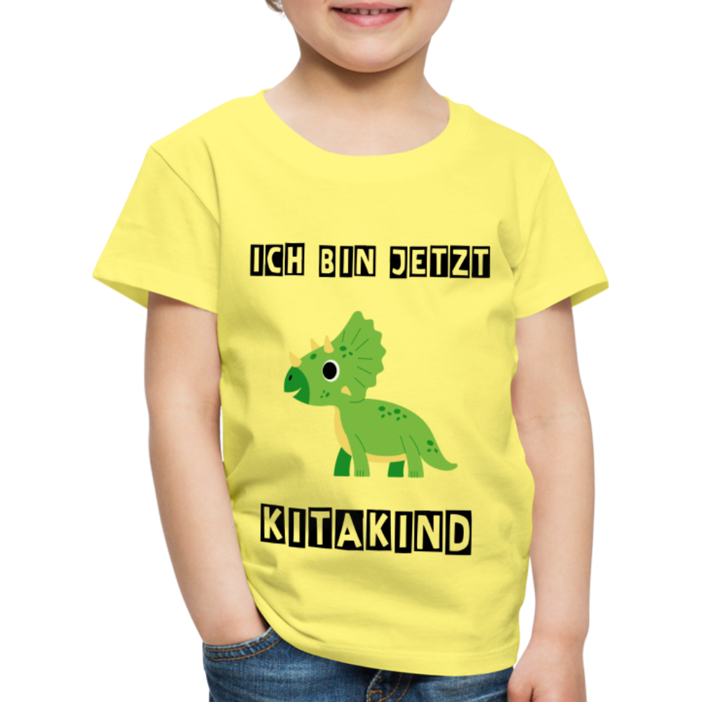 Kinder Premium T-Shirt - Kita Kind Dino grün - Gelb