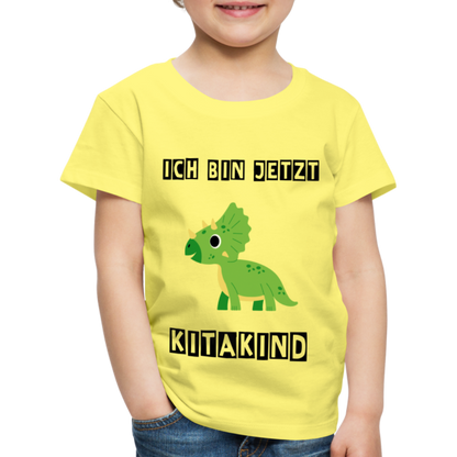 Kinder Premium T-Shirt - Kita Kind Dino grün - Gelb