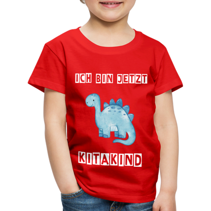 Kinder Premium T-Shirt - Kitakind Dino blau - Rot