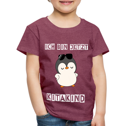 Kinder Premium T-Shirt - Kitakind Pinguin mit Sonnenbrille - Bordeauxrot meliert