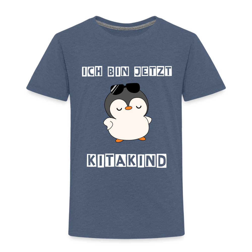 Kinder Premium T-Shirt - Kitakind Pinguin mit Sonnenbrille - Blau meliert