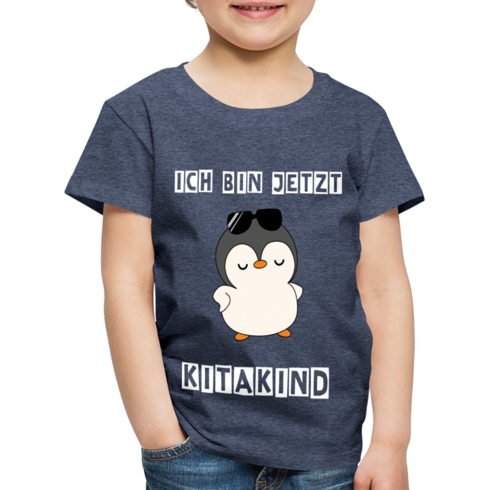 Kinder Premium T-Shirt - Kitakind Pinguin mit Sonnenbrille - Blau meliert