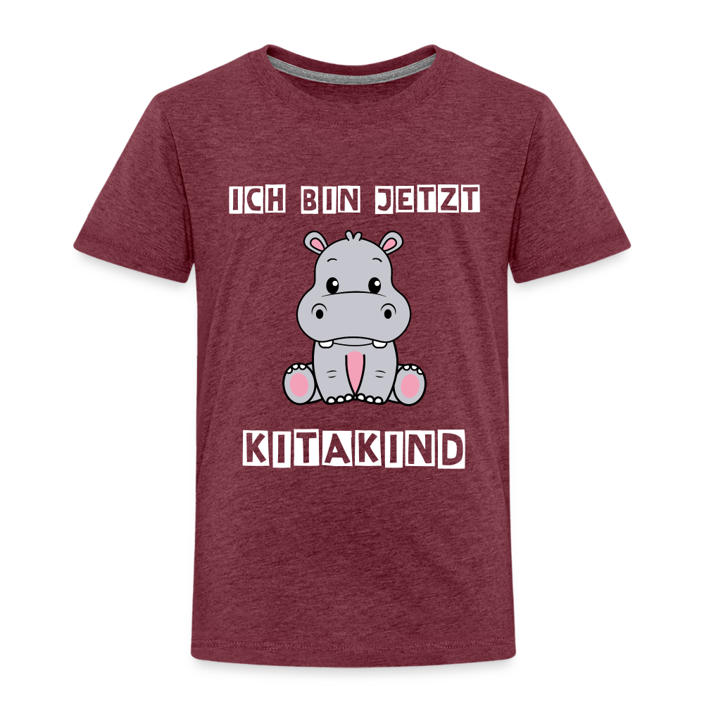 Kinder Premium T-Shirt - Kitakind Nilpferd - Bordeauxrot meliert