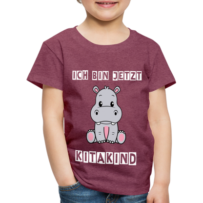 Kinder Premium T-Shirt - Kitakind Nilpferd - Bordeauxrot meliert