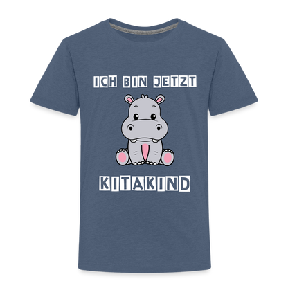 Kinder Premium T-Shirt - Kitakind Nilpferd - Blau meliert