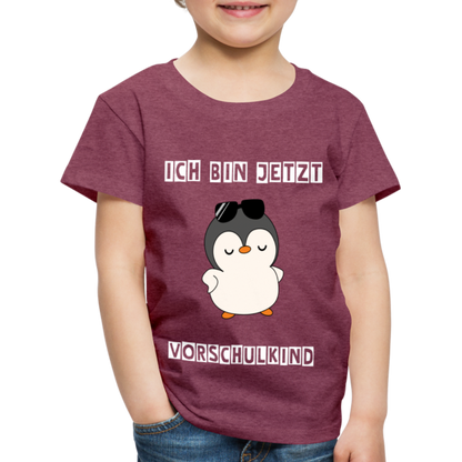 Kinder Premium T-Shirt - Vorschulkind cooler Pinguin - Bordeauxrot meliert