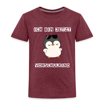 Kinder Premium T-Shirt - Vorschulkind cooler Pinguin - Bordeauxrot meliert