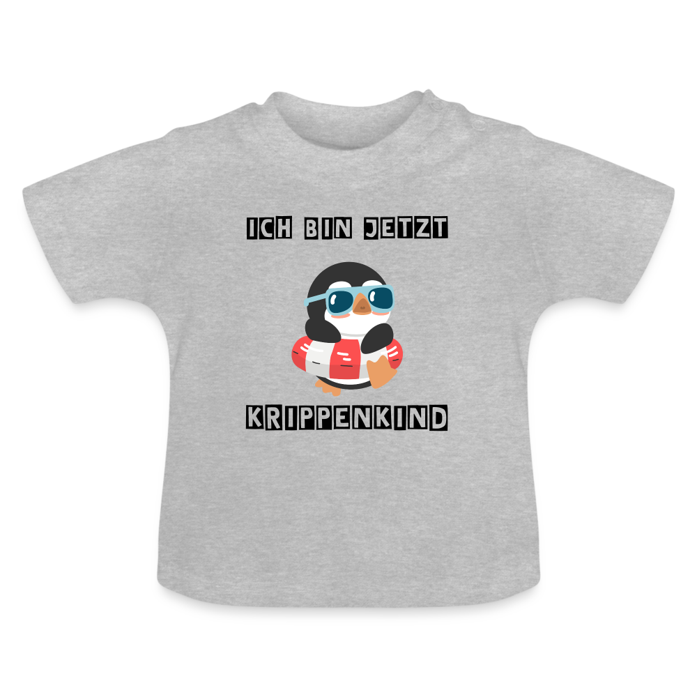 Baby T-Shirt - Krippenkind Pinguin - Grau meliert