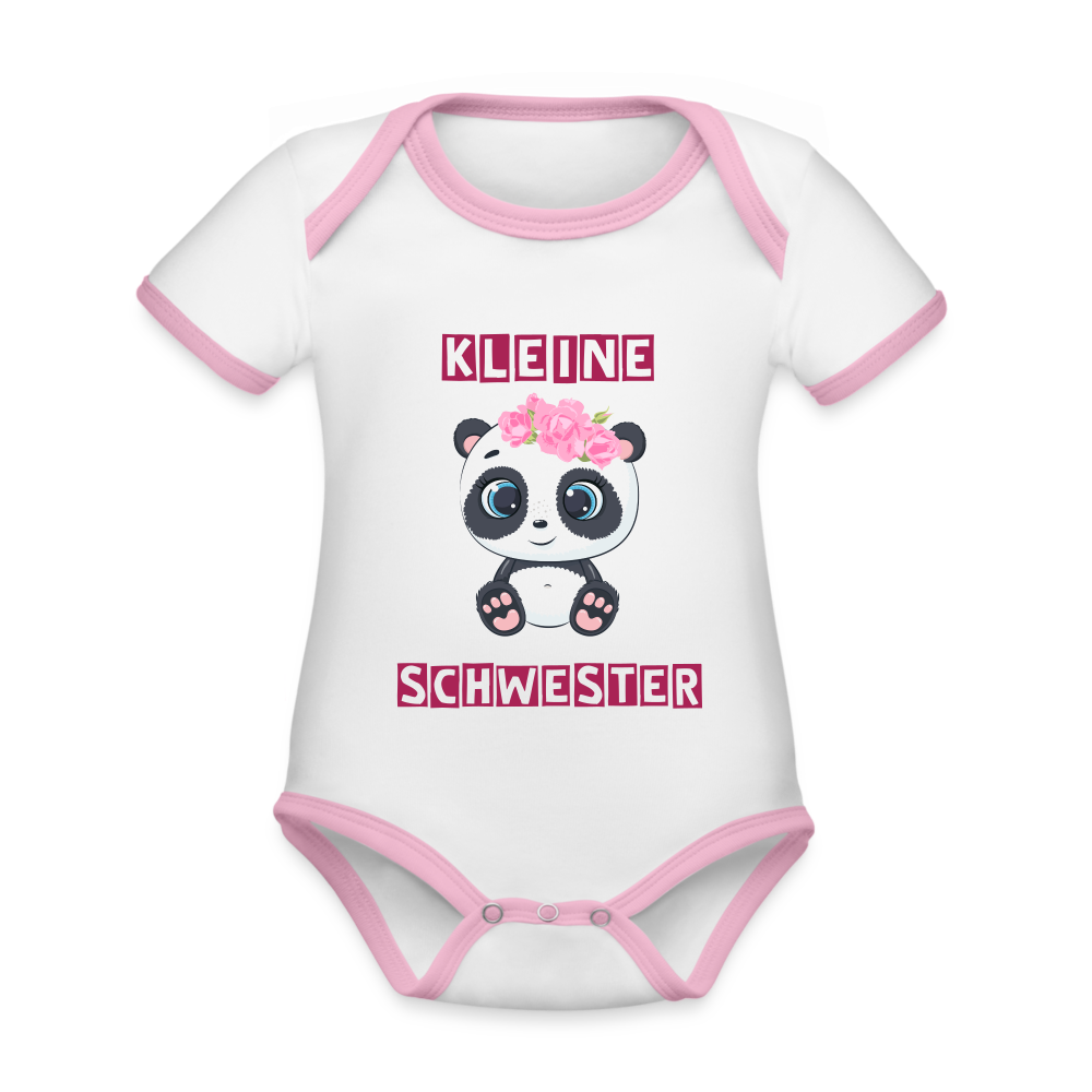 Baby Bio-Kurzarm-Kontrastbody - Kleine Schwester Panda - Weiß/Rose