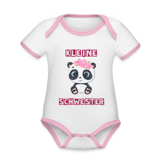 Baby Bio-Kurzarm-Kontrastbody - Kleine Schwester Panda - Weiß/Rose