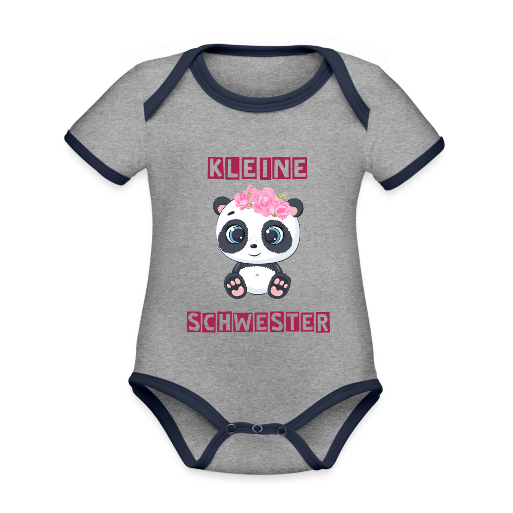 Baby Bio-Kurzarm-Kontrastbody - Kleine Schwester Panda - Grau meliert/Navy