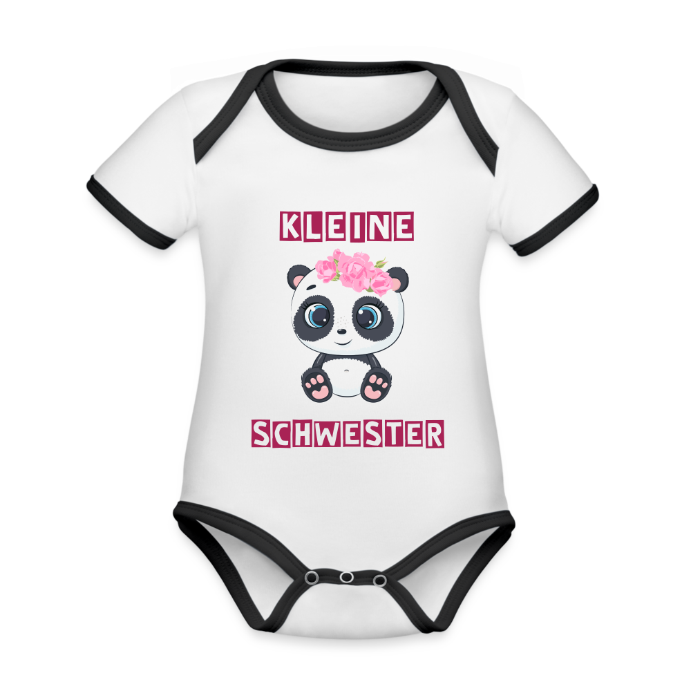 Baby Bio-Kurzarm-Kontrastbody - Kleine Schwester Panda - Weiß/Schwarz