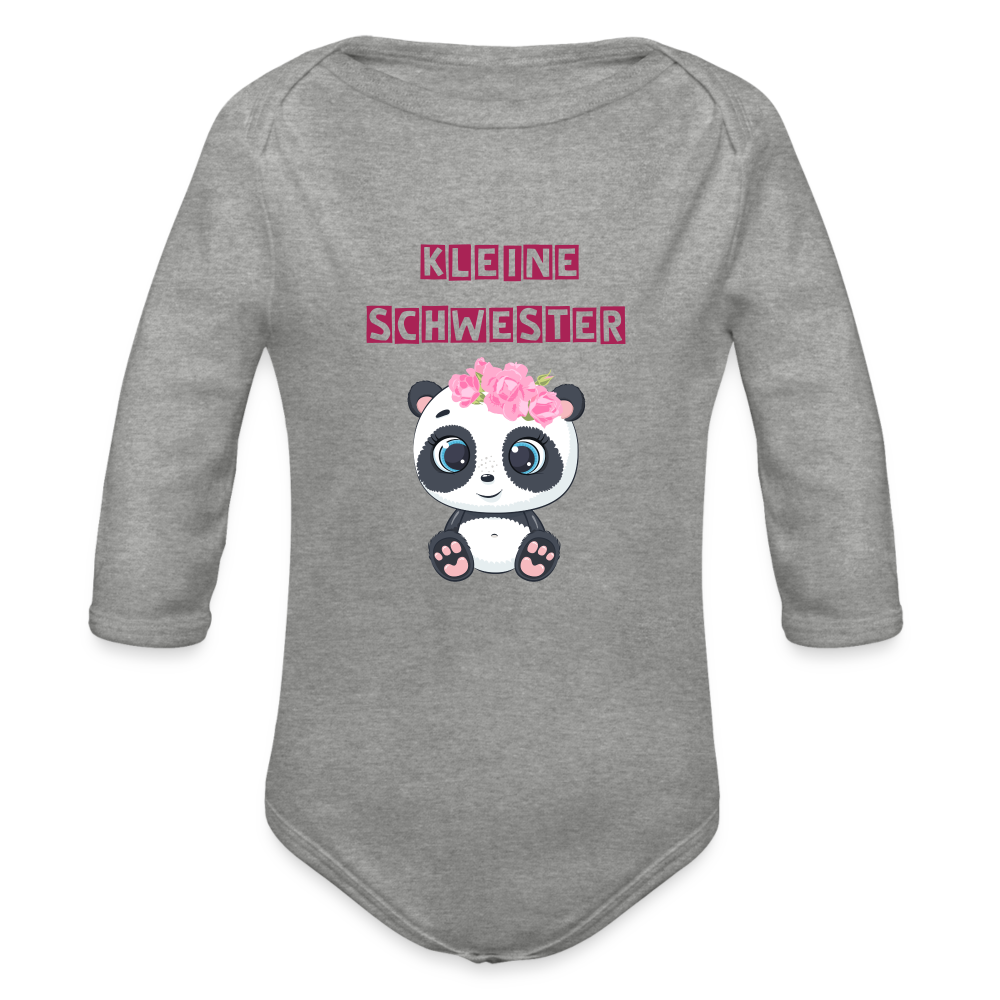 Baby Bio-Langarm-Body - Kleine Schwester Panda - Grau meliert